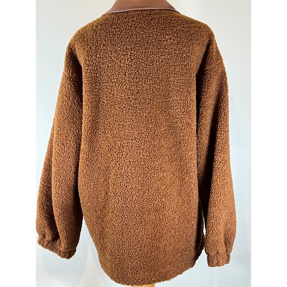 Entro Faux Leather Accent Sherpa Jacket Button‎ Front - Size Small - Picture 3 of 8